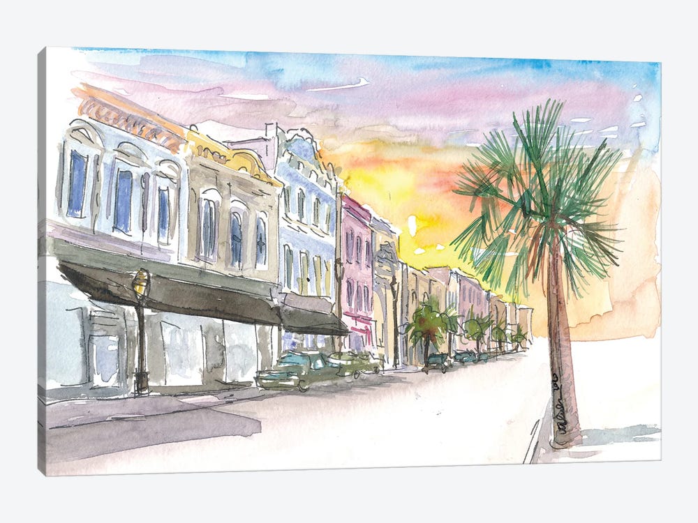 Charleston Street Scene With Sunset In South Carolina by Markus & Martina Bleichner 1-piece Art Print