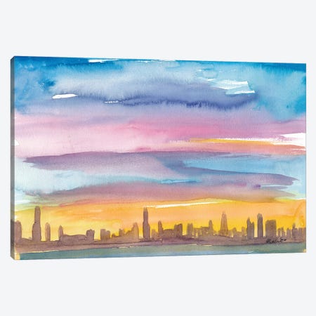 Chicago Illinois Skyline in Golden Sunset Mood Canvas Print #MMB211} by Markus & Martina Bleichner Canvas Wall Art