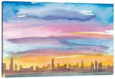 Chicago Illinois Skyline in Golden Sunset Mood Canvas Art Print