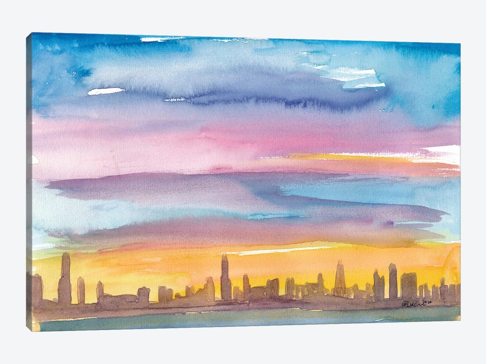 Chicago Illinois Skyline in Golden Sunset Mood by Markus & Martina Bleichner 1-piece Canvas Wall Art