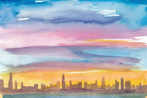 Chicago Skylines: Chicago Illinois Skyline in Golden Sunset Mood by Markus & Martina Bleichner