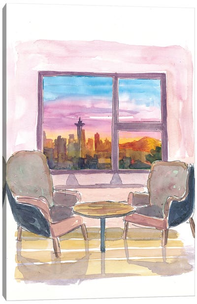 Cozy Panorama Window To Downtown Seattle Washington Canvas Art Print - Seattle Art