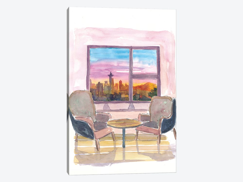 Cozy Panorama Window To Downtown Seattle Washington by Markus & Martina Bleichner 1-piece Canvas Art