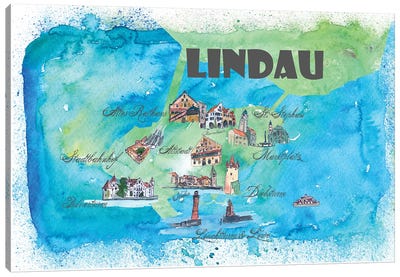 Lindau, Bavaria ,Germany Travel Poster Canvas Art Print - Markus & Martina Bleichner