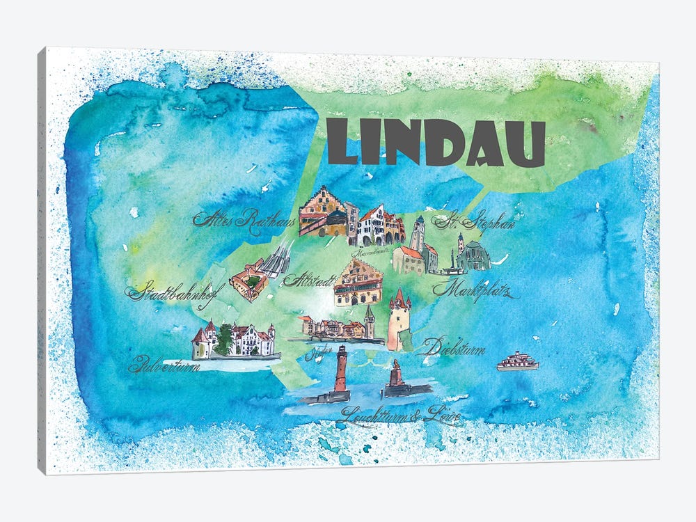 Lindau, Bavaria ,Germany Travel Poster by Markus & Martina Bleichner 1-piece Canvas Wall Art