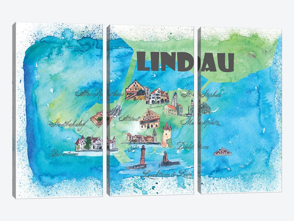Lindau, Bavaria ,Germany Travel Poster by Markus & Martina Bleichner 3-piece Canvas Art