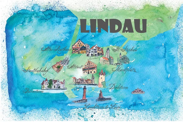 Kids Map Art: Lindau, Bavaria ,Germany Travel Poster by Markus & Martina Bleichner