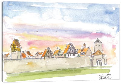 Dinkelsbuehl Bavaria City Walls and Old Town during Sunset Canvas Art Print