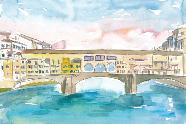Markus & Martina Bleichner: Florence Tuscany Ponte Vecchio At Sunset by Markus & Martina Bleichner