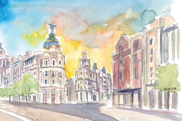 Markus & Martina Bleichner: Gran Via Street Morning Scene In Madrid Spain by Markus & Martina Bleichner