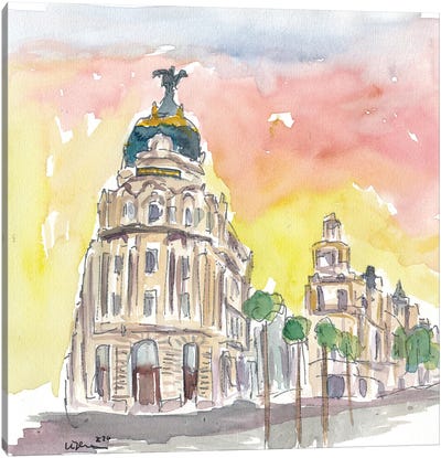 Gran Via Street Scene Afternoon In Madrid Spain Canvas Art Print - Community Of Madrid Art