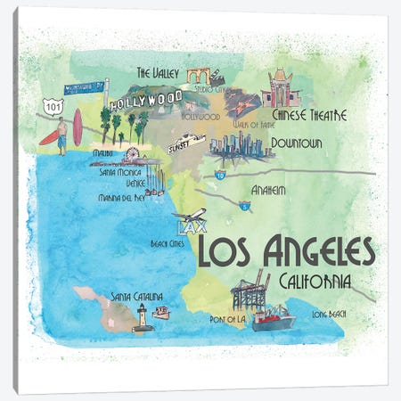 Los Angeles,California Travel Poster Canvas Print #MMB22} by Markus & Martina Bleichner Art Print