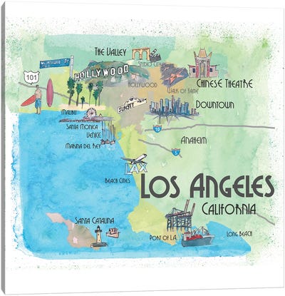 Los Angeles,California Travel Poster Canvas Art Print - Los Angeles Travel Posters