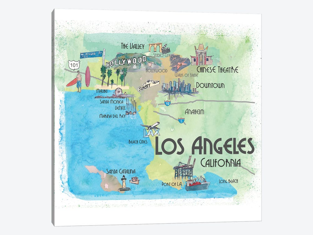 Los Angeles,California Travel Poster by Markus & Martina Bleichner 1-piece Canvas Print
