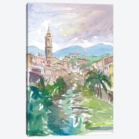 Italian Country Town Liguria with Creek And Bridge Canvas Print #MMB236} by Markus & Martina Bleichner Canvas Print