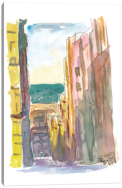 Lavapies Madrid Street Scene With Sun And Shades Canvas Art Print - Community Of Madrid Art