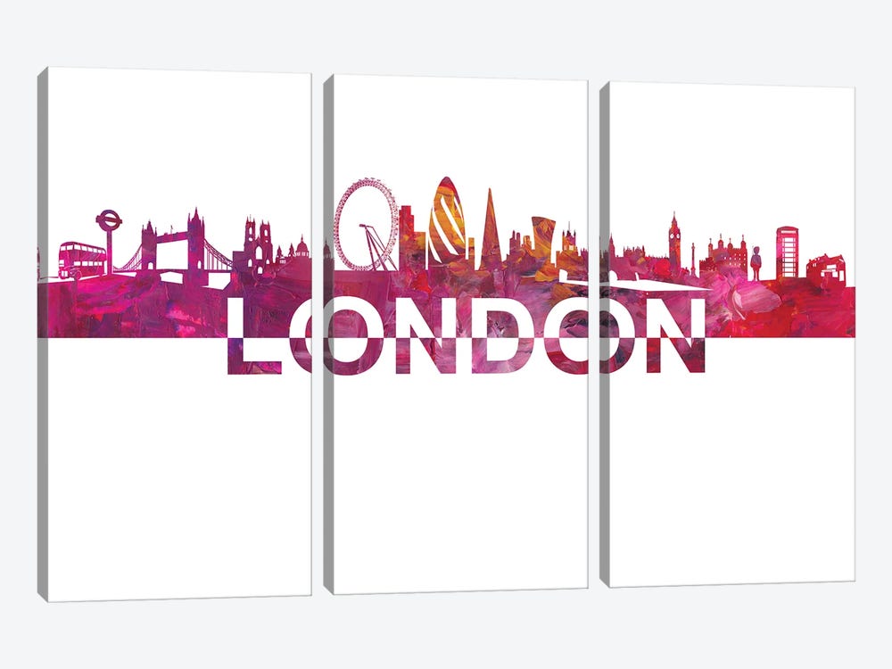 London Skyline Silhouette Strong with Text by Markus & Martina Bleichner 3-piece Canvas Art