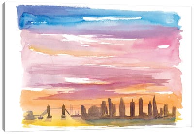 London United Kingdom Skyline in Golden Sunset Mood Canvas Art Print - Travel Journal