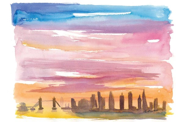 London Skylines: London United Kingdom Skyline in Golden Sunset Mood by Markus & Martina Bleichner