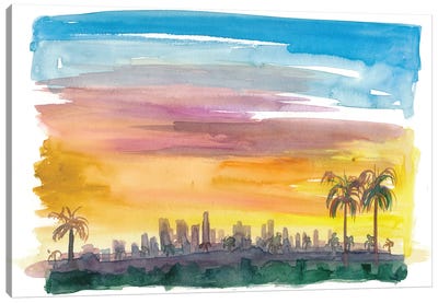 Los Angeles California Skyline in Golden Sunset Mood Canvas Art Print - Los Angeles Art