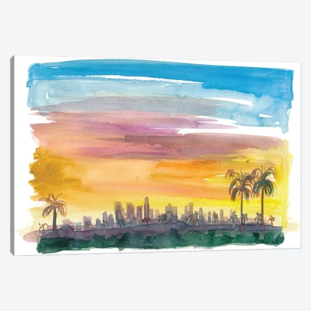 Los Angeles California Skyline in Golden Sunset Mood Canvas Print #MMB241} by Markus & Martina Bleichner Canvas Print