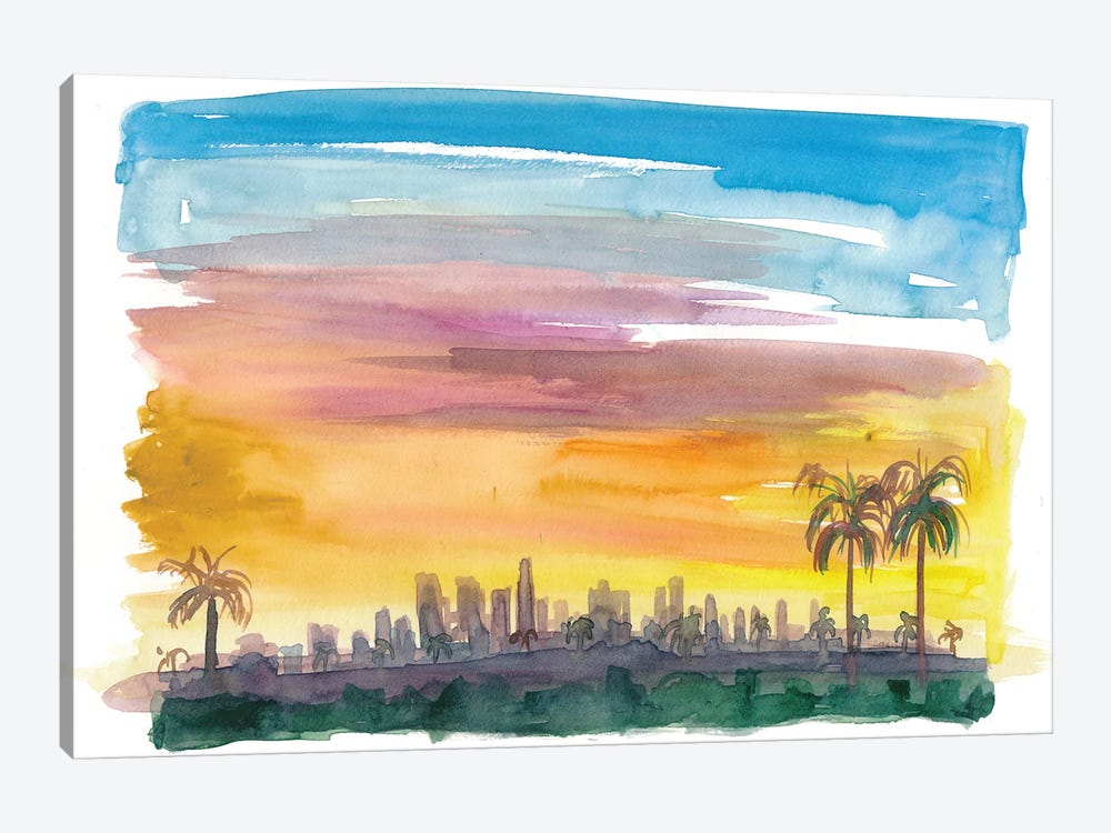 Los Angeles California Skyline in Golden Sunset Mood by Markus & Martina Bleichner 1-piece Canvas Art Print
