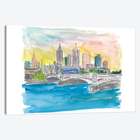 Melbourne Australia Skyline with Yarra River At Sunset Canvas Print #MMB243} by Markus & Martina Bleichner Canvas Art Print