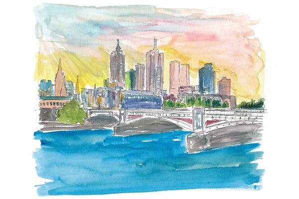 Travel Journal: Melbourne Australia Skyline with Yarra River At Sunset by Markus & Martina Bleichner