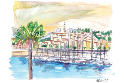Menton Provence France Harbour Scene with Waterfront by Markus & Martina Bleichner metal wall art