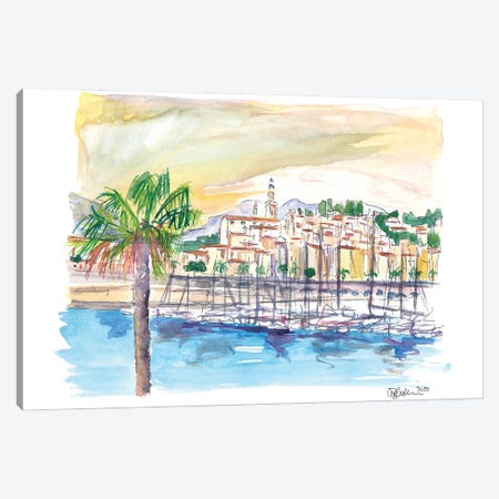 Menton Provence France Harbour Scene with Waterfront Canvas Print #MMB244} by Markus & Martina Bleichner Canvas Wall Art