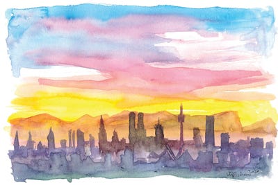 Munich Bavaria Skyline in Golden Sunset Mood by Markus & Martina Bleichner framed canvas print