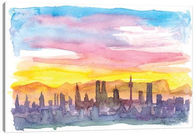 Munich Bavaria Skyline in Golden Sunset Mood Canvas Art Print - Munich Art