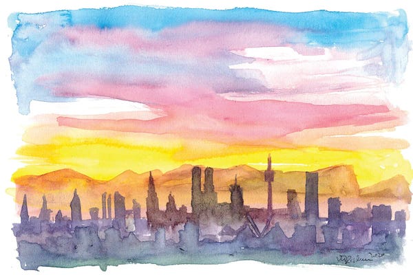 Bavaria: Munich Bavaria Skyline in Golden Sunset Mood by Markus & Martina Bleichner