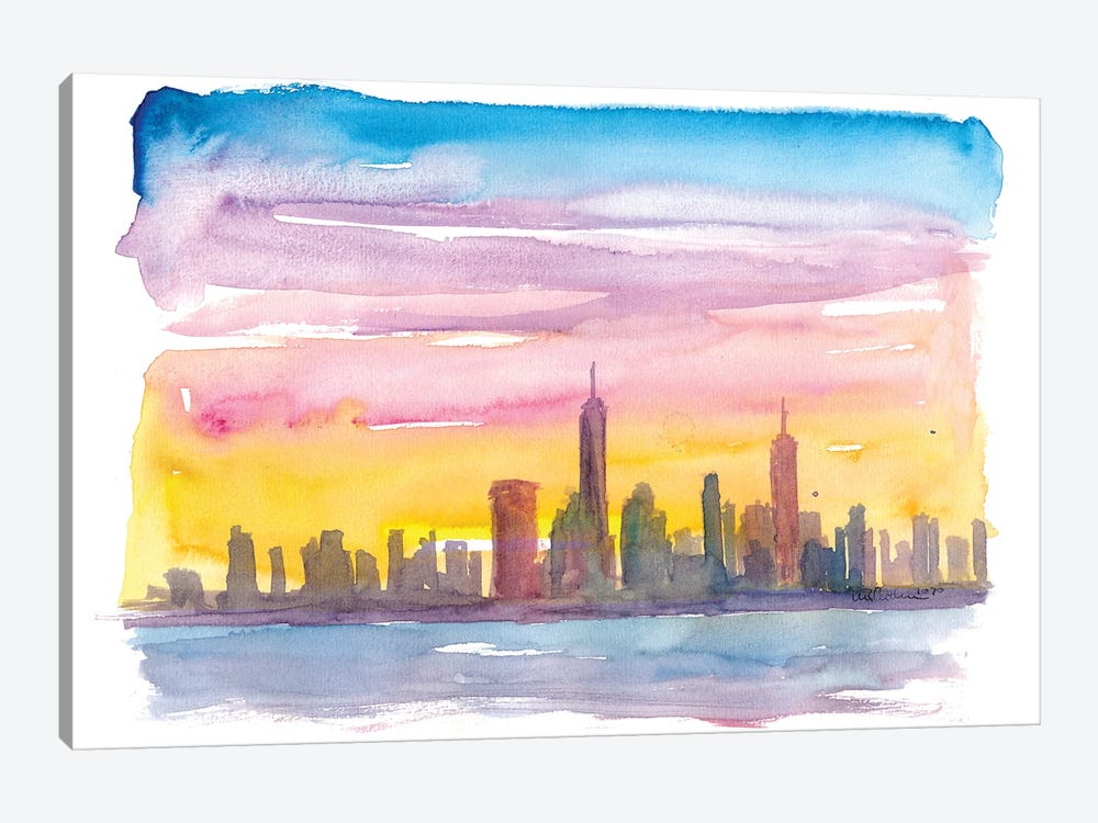 New York City Skyline in Golden Sunset Mood by Markus & Martina Bleichner 1-piece Art Print