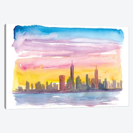 New York City Skyline in Golden Sunset Mood Canvas Print #MMB249} by Markus & Martina Bleichner Canvas Art Print