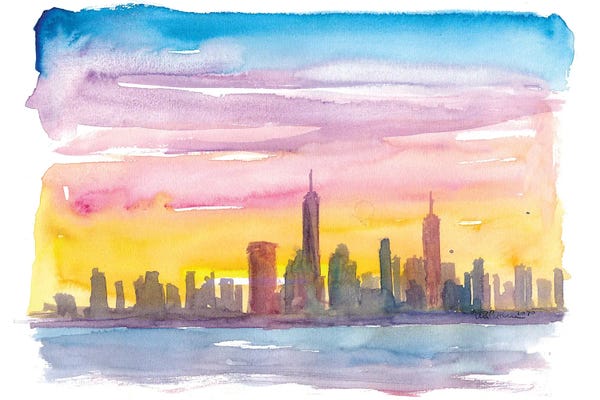 New York City Skylines: New York City Skyline in Golden Sunset Mood by Markus & Martina Bleichner