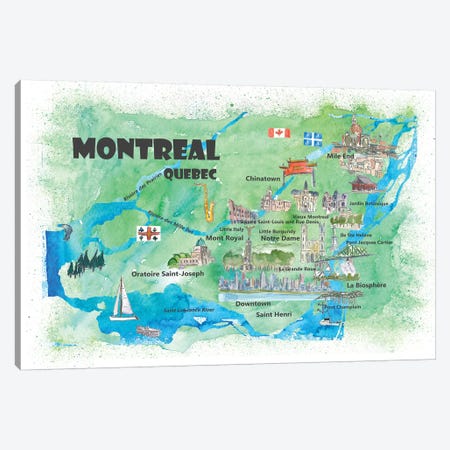 Montreal, Quebec, Canada Travel Poster Canvas Print #MMB24} by Markus & Martina Bleichner Canvas Wall Art