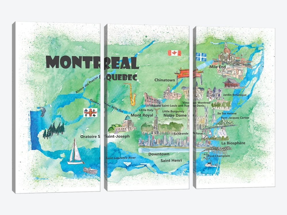 Montreal, Quebec, Canada Travel Poster by Markus & Martina Bleichner 3-piece Canvas Art Print
