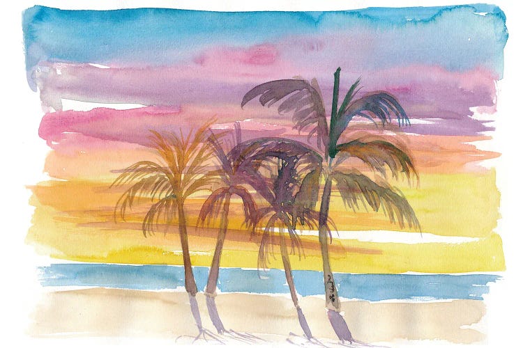 Palms At The Beach in Golden Sunset Mood by Markus & Martina Bleichner wall art