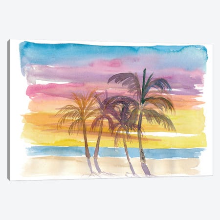 Palms At The Beach in Golden Sunset Mood Canvas Print #MMB252} by Markus & Martina Bleichner Canvas Wall Art