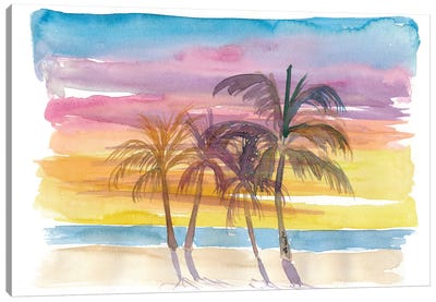 Palms At The Beach in Golden Sunset Mood Canvas Art Print - Markus & Martina Bleichner
