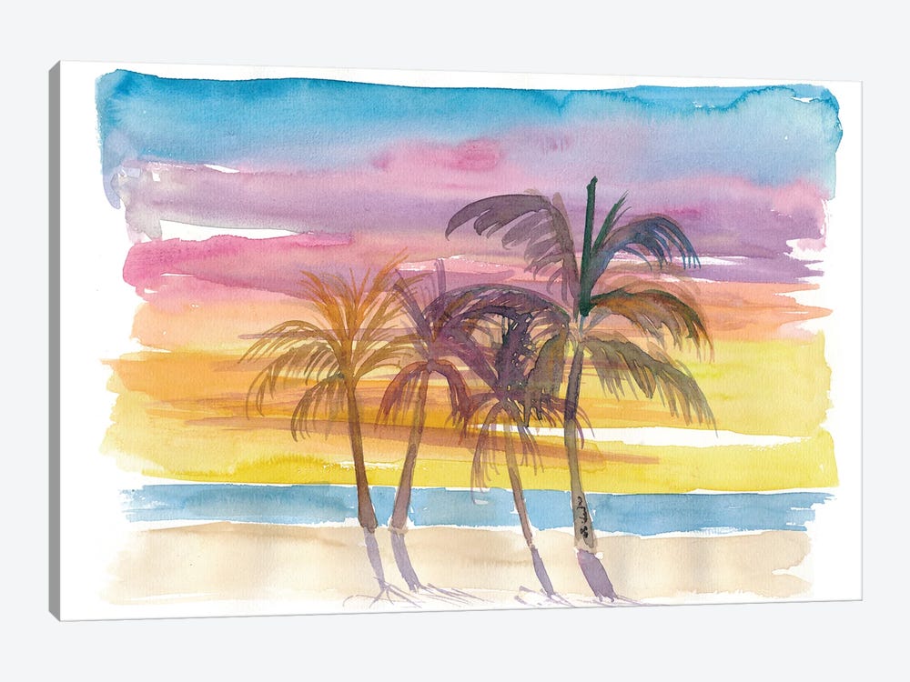Palms At The Beach in Golden Sunset Mood by Markus & Martina Bleichner 1-piece Canvas Art Print