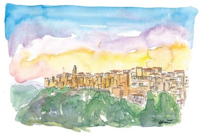 Pitigliano Grosseto Old Italian Skyline In The Evening by Markus & Martina Bleichner metal wall art