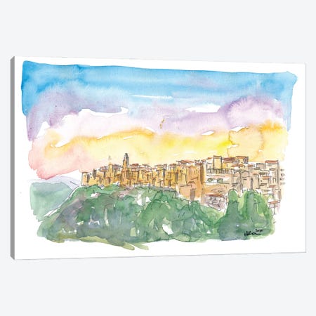 Pitigliano Grosseto Old Italian Skyline In The Evening Canvas Print #MMB253} by Markus & Martina Bleichner Canvas Wall Art