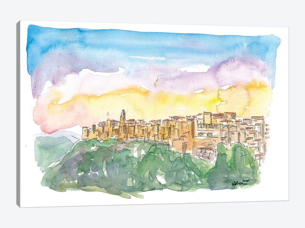 Pitigliano Grosseto Old Italian Skyline In The Evening by Markus & Martina Bleichner 1-piece Canvas Art
