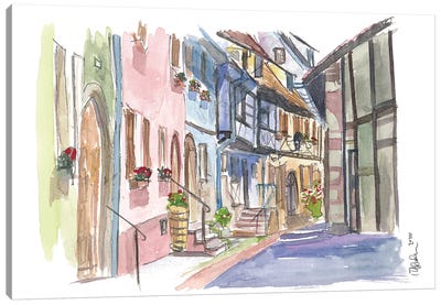 Riquewihr Fairy Tale Village Alsace France Street Scene Canvas Art Print - Travel Journal