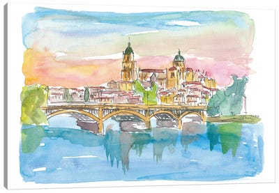 Salamanca Spain Cathedral and Tormes Bridge Canvas Art Print - Markus & Martina Bleichner