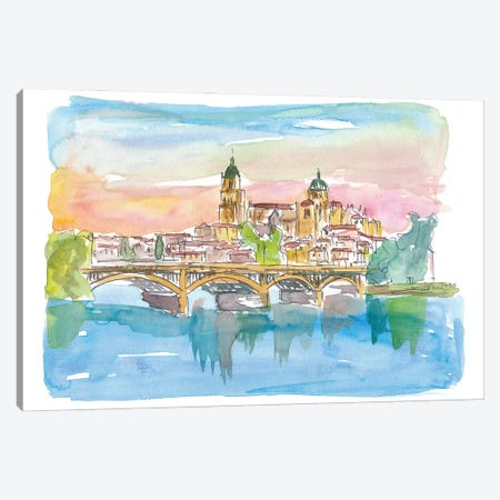 Salamanca Spain Cathedral and Tormes Bridge Canvas Print #MMB258} by Markus & Martina Bleichner Canvas Art