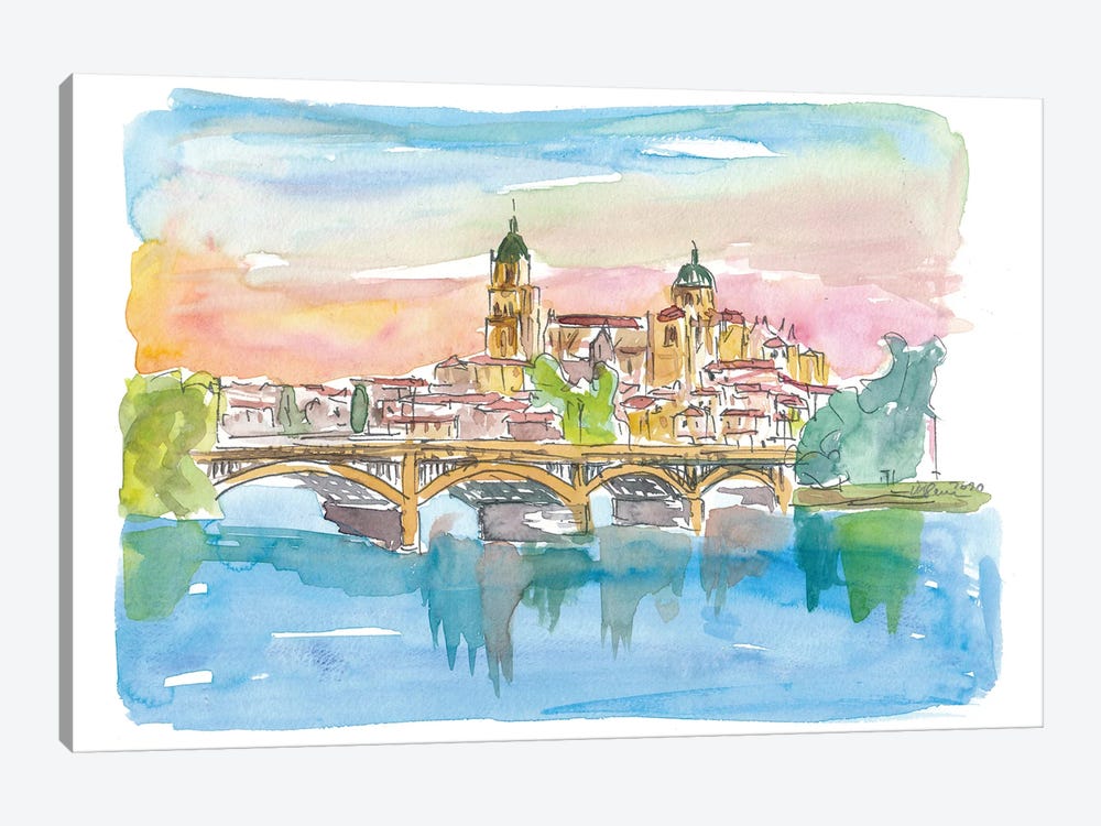 Salamanca Spain Cathedral and Tormes Bridge by Markus & Martina Bleichner 1-piece Art Print