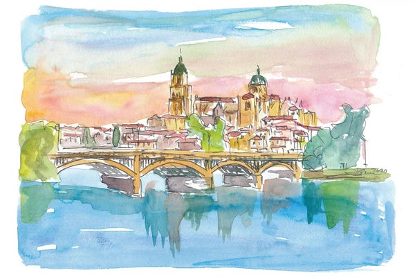 Spain: Salamanca Spain Cathedral and Tormes Bridge by Markus & Martina Bleichner